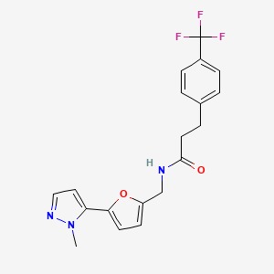 molecular formula C19H18F3N3O2 B2960219 N-[[5-(2-Methylpyrazol-3-yl)furan-2-yl]methyl]-3-[4-(trifluoromethyl)phenyl]propanamide CAS No. 2415470-09-4