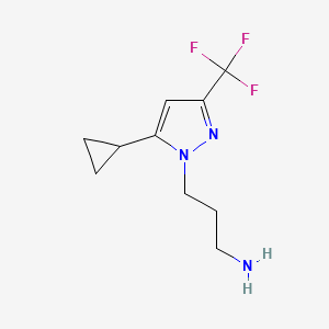 molecular formula C10H14F3N3 B2960221 3-[5-cyclopropyl-3-(trifluoromethyl)-1H-pyrazol-1-yl]propan-1-amine CAS No. 925580-00-3