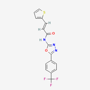 molecular formula C16H10F3N3O2S B2960232 (E)-3-(thiophen-2-yl)-N-(5-(4-(trifluoromethyl)phenyl)-1,3,4-oxadiazol-2-yl)acrylamide CAS No. 1173538-15-2