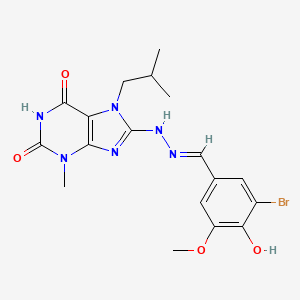 molecular formula C18H21BrN6O4 B2960244 (E)-8-(2-(3-bromo-4-hydroxy-5-methoxybenzylidene)hydrazinyl)-7-isobutyl-3-methyl-1H-purine-2,6(3H,7H)-dione CAS No. 685106-33-6