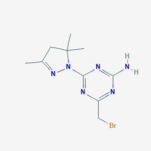 molecular formula C10H15BrN6 B296025 4-(bromomethyl)-6-(3,5,5-trimethyl-4,5-dihydro-1H-pyrazol-1-yl)-1,3,5-triazin-2-amine 