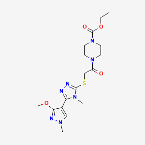 molecular formula C17H25N7O4S B2960251 4-(2-((5-(3-甲氧基-1-甲基-1H-吡唑-4-基)-4-甲基-4H-1,2,4-三唑-3-基)硫代)乙酰)哌嗪-1-甲酸乙酯 CAS No. 1013776-44-7