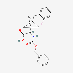 molecular formula C22H22FNO4 B2960254 2-[3-[(2-Fluorophenyl)methyl]-1-bicyclo[1.1.1]pentanyl]-2-(phenylmethoxycarbonylamino)acetic acid CAS No. 2287267-46-1