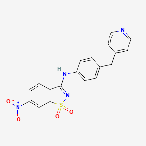 molecular formula C19H14N4O4S B2960260 6-硝基-N-[4-(吡啶-4-基甲基)苯基]-1,2-苯并噻唑-3-胺 1,1-二氧化物 CAS No. 339339-10-5