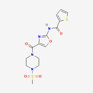 molecular formula C14H16N4O5S2 B2960263 N-(4-(4-(methylsulfonyl)piperazine-1-carbonyl)oxazol-2-yl)thiophene-2-carboxamide CAS No. 1286700-04-6