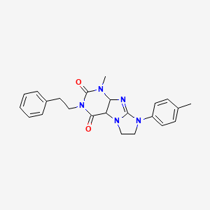 molecular formula C23H23N5O2 B2960266 1-methyl-8-(4-methylphenyl)-3-(2-phenylethyl)-1H,2H,3H,4H,6H,7H,8H-imidazo[1,2-g]purine-2,4-dione CAS No. 872840-39-6