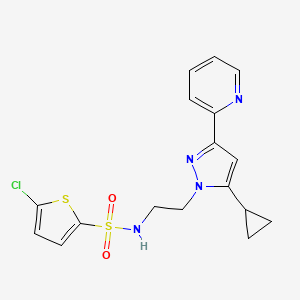 molecular formula C17H17ClN4O2S2 B2960268 5-chloro-N-(2-(5-cyclopropyl-3-(pyridin-2-yl)-1H-pyrazol-1-yl)ethyl)thiophene-2-sulfonamide CAS No. 1797225-89-8