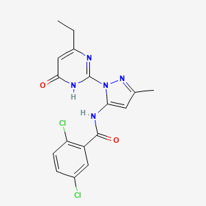 molecular formula C17H15Cl2N5O2 B2960271 2,5-dichloro-N-(1-(4-ethyl-6-oxo-1,6-dihydropyrimidin-2-yl)-3-methyl-1H-pyrazol-5-yl)benzamide CAS No. 1004389-47-2