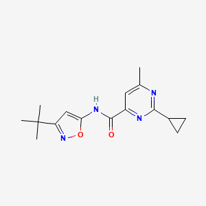 molecular formula C16H20N4O2 B2960272 N-(3-Tert-butyl-1,2-oxazol-5-yl)-2-cyclopropyl-6-methylpyrimidine-4-carboxamide CAS No. 2415602-25-2