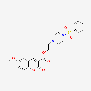 molecular formula C23H24N2O7S B2960283 2-(4-(苯磺酰基)哌嗪-1-基)乙基 6-甲氧基-2-氧代-2H-色烯-3-甲酸酯 CAS No. 879053-31-3