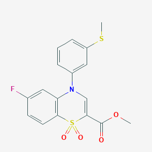 molecular formula C17H14FNO4S2 B2960287 methyl 6-fluoro-4-[3-(methylsulfanyl)phenyl]-4H-1,4-benzothiazine-2-carboxylate 1,1-dioxide CAS No. 1291851-42-7