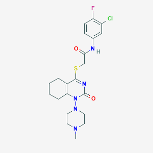 molecular formula C21H25ClFN5O2S B2960289 N-(3-chloro-4-fluorophenyl)-2-((1-(4-methylpiperazin-1-yl)-2-oxo-1,2,5,6,7,8-hexahydroquinazolin-4-yl)thio)acetamide CAS No. 899756-10-6