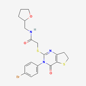 molecular formula C19H20BrN3O3S2 B2960309 2-((3-(4-bromophenyl)-4-oxo-3,4,6,7-tetrahydrothieno[3,2-d]pyrimidin-2-yl)thio)-N-((tetrahydrofuran-2-yl)methyl)acetamide CAS No. 687566-29-6