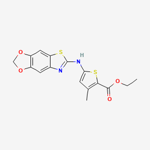 molecular formula C16H14N2O4S2 B2960321 5-([1,3]二氧杂[4,5-f][1,3]苯并噻唑-6-氨基)-3-甲基噻吩-2-甲酸乙酯 CAS No. 862976-82-7