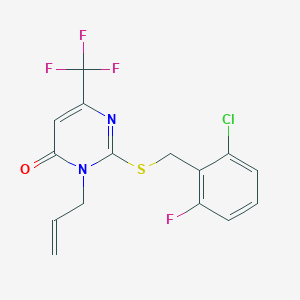 molecular formula C15H11ClF4N2OS B2960323 3-allyl-2-[(2-chloro-6-fluorobenzyl)sulfanyl]-6-(trifluoromethyl)-4(3H)-pyrimidinone CAS No. 866143-19-3