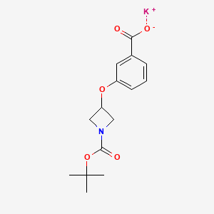 molecular formula C15H18KNO5 B2960324 Potassium;3-[1-[(2-methylpropan-2-yl)oxycarbonyl]azetidin-3-yl]oxybenzoate CAS No. 2344678-79-9