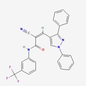 molecular formula C26H17F3N4O B2960330 2-cyano-3-(1,3-diphenyl-1H-pyrazol-4-yl)-N-[3-(trifluoromethyl)phenyl]prop-2-enamide CAS No. 371773-59-0