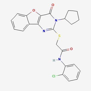 molecular formula C23H20ClN3O3S B2960345 N-(2-chlorophenyl)-2-[(3-cyclopentyl-4-oxo-3,4-dihydro[1]benzofuro[3,2-d]pyrimidin-2-yl)sulfanyl]acetamide CAS No. 899742-43-9