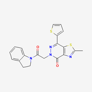 molecular formula C20H16N4O2S2 B2960346 5-(2-(indolin-1-yl)-2-oxoethyl)-2-methyl-7-(thiophen-2-yl)thiazolo[4,5-d]pyridazin-4(5H)-one CAS No. 941968-87-2