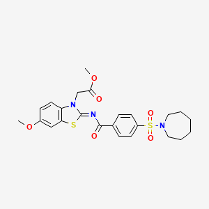 molecular formula C24H27N3O6S2 B2960351 methyl 2-[(2Z)-2-{[4-(azepane-1-sulfonyl)benzoyl]imino}-6-methoxy-2,3-dihydro-1,3-benzothiazol-3-yl]acetate CAS No. 865199-86-6