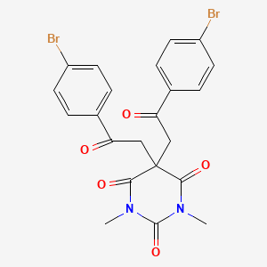 molecular formula C22H18Br2N2O5 B2960356 5,5-Bis[2-(4-bromophenyl)-2-oxoethyl]-1,3-dimethyl-1,3-diazinane-2,4,6-trione CAS No. 477889-01-3