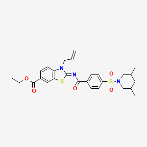 molecular formula C27H31N3O5S2 B2960388 (Z)-ethyl 3-allyl-2-((4-((3,5-dimethylpiperidin-1-yl)sulfonyl)benzoyl)imino)-2,3-dihydrobenzo[d]thiazole-6-carboxylate CAS No. 865174-71-6