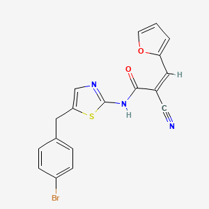 molecular formula C18H12BrN3O2S B2960399 (Z)-N-(5-(4-bromobenzyl)thiazol-2-yl)-2-cyano-3-(furan-2-yl)acrylamide CAS No. 1321695-15-1