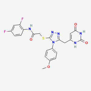 molecular formula C22H18F2N6O4S B2960401 N-(2,4-difluorophenyl)-2-((5-((2,6-dioxo-1,2,3,6-tetrahydropyrimidin-4-yl)methyl)-4-(4-methoxyphenyl)-4H-1,2,4-triazol-3-yl)thio)acetamide CAS No. 852153-00-5