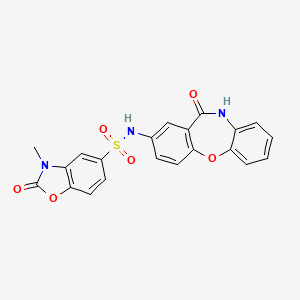 molecular formula C21H15N3O6S B2960402 3-甲基-2-氧代-N-(11-氧代-10,11-二氢二苯并[b,f][1,4]噁杂环-2-基)-2,3-二氢苯并[d]噁唑-5-磺酰胺 CAS No. 1448050-04-1