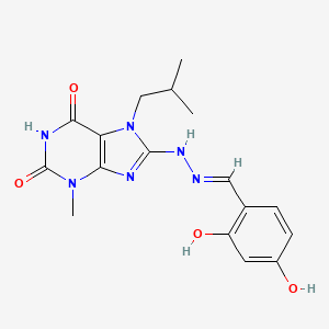 molecular formula C17H20N6O4 B2960409 (E)-8-(2-(2,4-二羟基亚苄基)肼基)-7-异丁基-3-甲基-1H-嘌呤-2,6(3H,7H)-二酮 CAS No. 682776-52-9