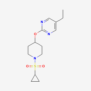 molecular formula C14H21N3O3S B2960442 2-(1-Cyclopropylsulfonylpiperidin-4-yl)oxy-5-ethylpyrimidine CAS No. 2380098-58-6