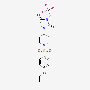 molecular formula C18H22F3N3O5S B2960461 1-[1-(4-Ethoxybenzenesulfonyl)piperidin-4-yl]-3-(2,2,2-trifluoroethyl)imidazolidine-2,4-dione CAS No. 2097918-42-6