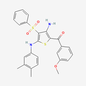 molecular formula C26H24N2O4S2 B2960477 3-(benzenesulfonyl)-N2-(3,4-dimethylphenyl)-5-(3-methoxybenzoyl)thiophene-2,4-diamine CAS No. 1115373-13-1