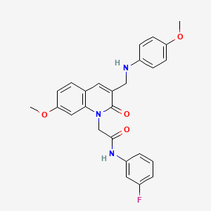 molecular formula C26H24FN3O4 B2960548 N-(3-氟苯基)-2-(7-甲氧基-3-(((4-甲氧基苯基)氨基)甲基)-2-氧代喹啉-1(2H)-基)乙酰胺 CAS No. 899724-91-5