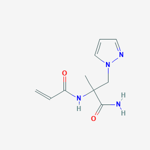 molecular formula C10H14N4O2 B2960557 2-Methyl-2-(prop-2-enoylamino)-3-pyrazol-1-ylpropanamide CAS No. 2361646-24-2