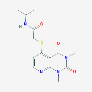 molecular formula C14H18N4O3S B2960560 2-(1,3-二甲基-2,4-二氧代吡啶并[2,3-d]嘧啶-5-基)硫烷基-N-丙-2-酰乙酰胺 CAS No. 899960-63-5
