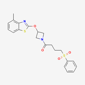 molecular formula C21H22N2O4S2 B2960589 1-(3-((4-Methylbenzo[d]thiazol-2-yl)oxy)azetidin-1-yl)-4-(phenylsulfonyl)butan-1-one CAS No. 1396628-91-3