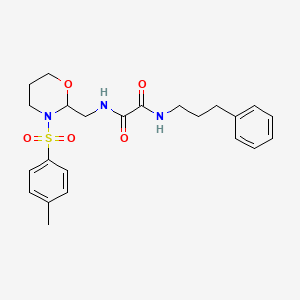 molecular formula C23H29N3O5S B2960590 N1-(3-苯基丙基)-N2-((3-甲苯磺酰基-1,3-氧杂环己烷-2-基)甲基)草酰胺 CAS No. 872862-68-5