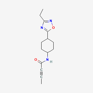 molecular formula C14H19N3O2 B2960595 N-[4-(3-Ethyl-1,2,4-oxadiazol-5-yl)cyclohexyl]but-2-ynamide CAS No. 2411276-04-3
