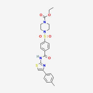 molecular formula C24H26N4O5S2 B2960602 4-((4-((4-(对甲苯基)噻唑-2-基)甲酰氨基)苯基)磺酰基)哌嗪-1-甲酸乙酯 CAS No. 361174-16-5