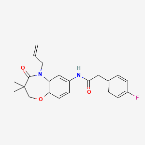 molecular formula C22H23FN2O3 B2960609 N-(5-allyl-3,3-dimethyl-4-oxo-2,3,4,5-tetrahydrobenzo[b][1,4]oxazepin-7-yl)-2-(4-fluorophenyl)acetamide CAS No. 921790-60-5