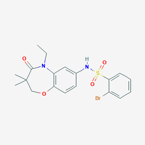 molecular formula C19H21BrN2O4S B2960616 2-bromo-N-(5-ethyl-3,3-dimethyl-4-oxo-2,3,4,5-tetrahydrobenzo[b][1,4]oxazepin-7-yl)benzenesulfonamide CAS No. 922103-49-9