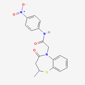 molecular formula C18H17N3O4S B2960618 2-(2-methyl-4-oxo-3,4-dihydro-1,5-benzothiazepin-5(2H)-yl)-N-(4-nitrophenyl)acetamide CAS No. 863004-29-9