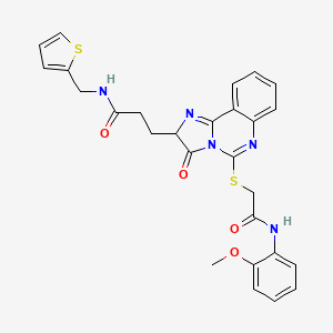molecular formula C27H25N5O4S2 B2960623 3-[5-({[(2-methoxyphenyl)carbamoyl]methyl}sulfanyl)-3-oxo-2H,3H-imidazo[1,2-c]quinazolin-2-yl]-N-[(thiophen-2-yl)methyl]propanamide CAS No. 1037168-74-3