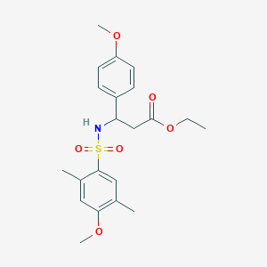 molecular formula C21H27NO6S B2960635 Ethyl 3-(4-methoxy-2,5-dimethylbenzenesulfonamido)-3-(4-methoxyphenyl)propanoate CAS No. 681841-14-5