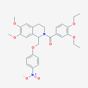 molecular formula C29H32N2O8 B2960636 (3,4-diethoxyphenyl)(6,7-dimethoxy-1-((4-nitrophenoxy)methyl)-3,4-dihydroisoquinolin-2(1H)-yl)methanone CAS No. 449766-00-1