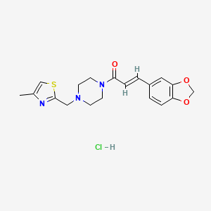 molecular formula C19H22ClN3O3S B2960641 (E)-3-(benzo[d][1,3]dioxol-5-yl)-1-(4-((4-methylthiazol-2-yl)methyl)piperazin-1-yl)prop-2-en-1-one hydrochloride CAS No. 1217238-08-8