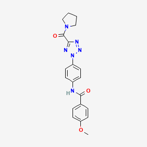 molecular formula C20H20N6O3 B2960650 4-methoxy-N-(4-(5-(pyrrolidine-1-carbonyl)-2H-tetrazol-2-yl)phenyl)benzamide CAS No. 1421584-36-2