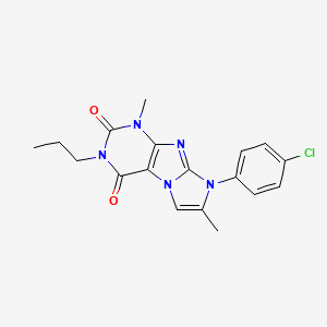 molecular formula C18H18ClN5O2 B2960655 8-(4-chlorophenyl)-1,7-dimethyl-3-propyl-1H-imidazo[2,1-f]purine-2,4(3H,8H)-dione CAS No. 887467-08-5