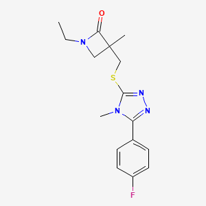 molecular formula C16H19FN4OS B2960662 1-Ethyl-3-[[5-(4-fluorophenyl)-4-methyl-1,2,4-triazol-3-yl]sulfanylmethyl]-3-methylazetidin-2-one CAS No. 2249626-59-1